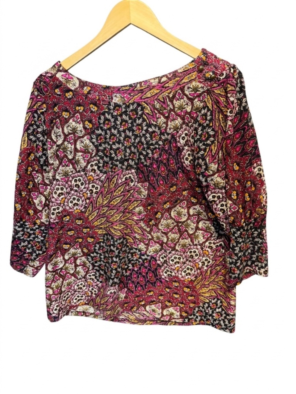 Outfit JPR XL Floral Paisley Top 3/4 Sleeve Boat Neck Button Accent Blouse Gorpc